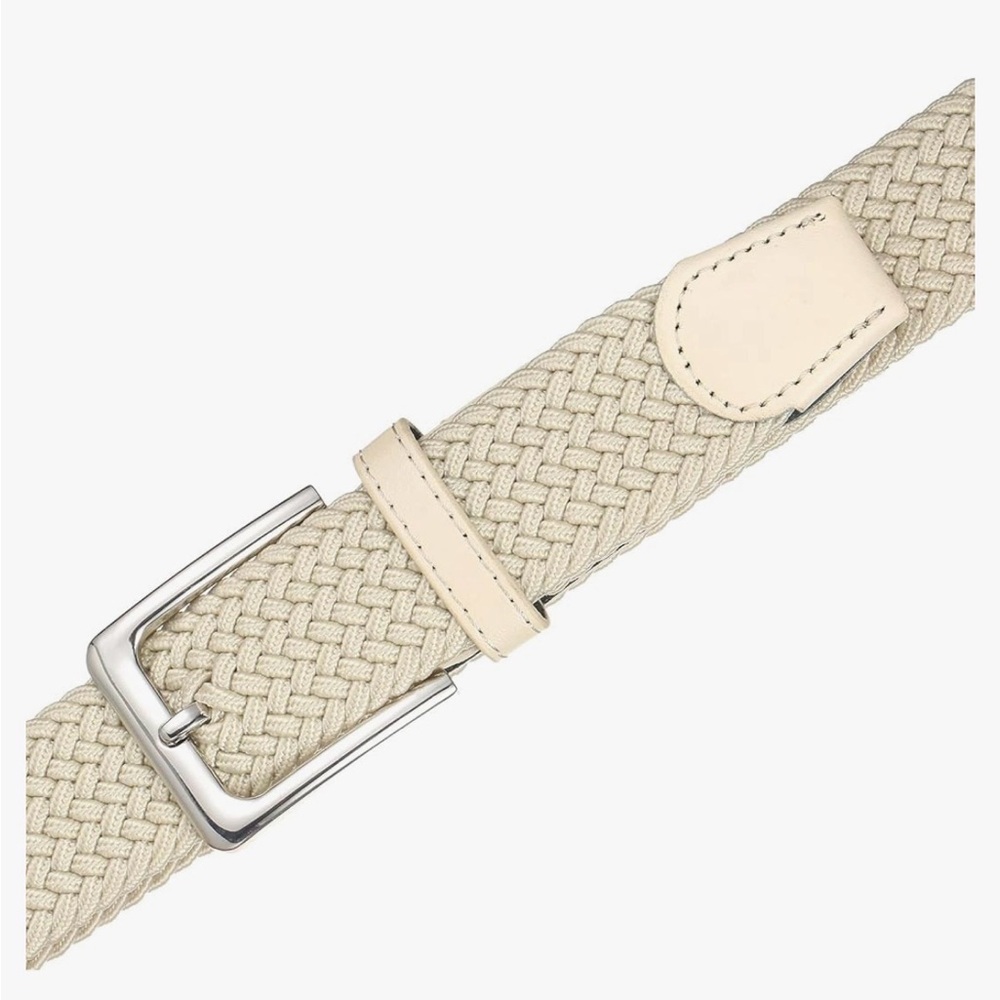 Men's Braided Elastic Canvas Belt - Beige/Off-White - Size XL - Picture 4 of 5